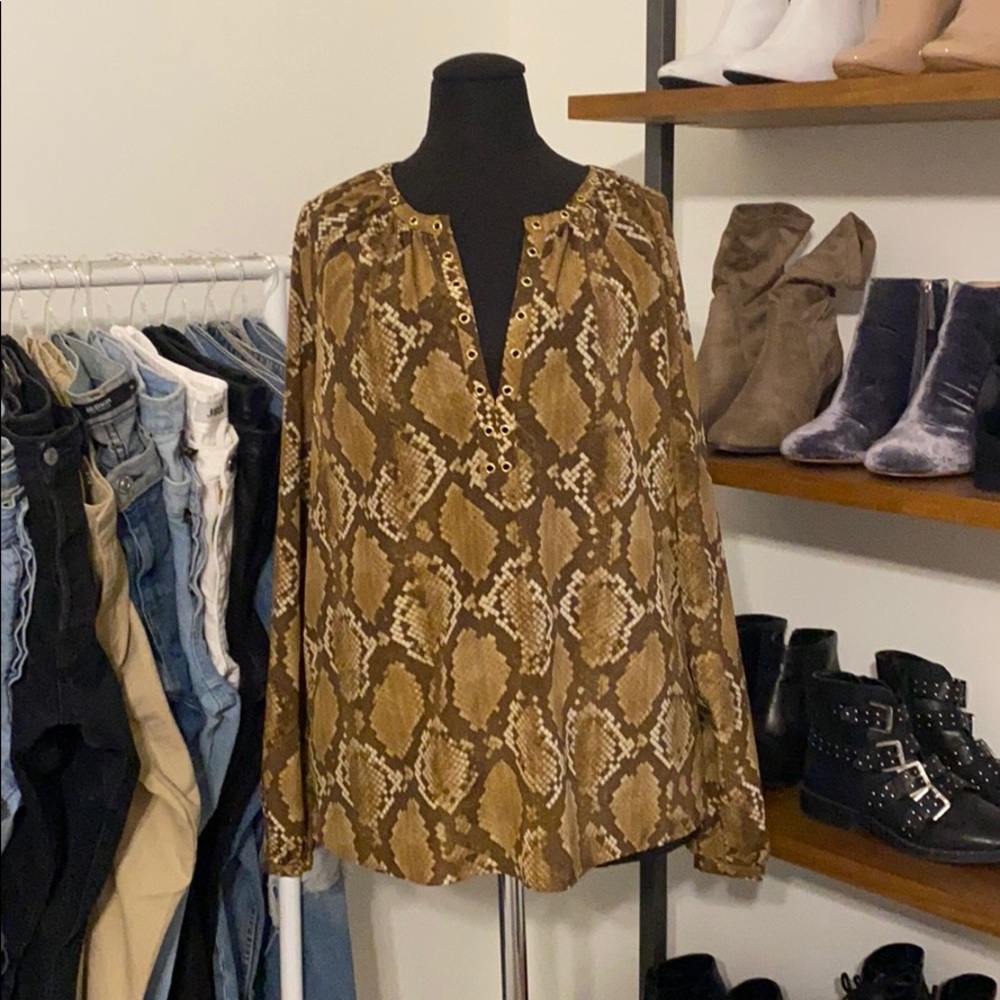 Micheal Kors Snake Print Top/ Blouse W/ Gold Deets